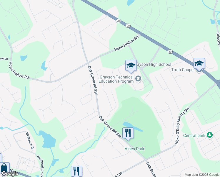 map of restaurants, bars, coffee shops, grocery stores, and more near 3265 Watson Gate Road Southwest in Loganville
