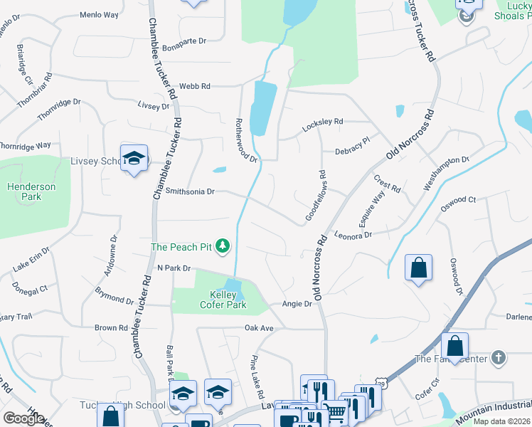 map of restaurants, bars, coffee shops, grocery stores, and more near 4325 Smithsonia Drive in Tucker