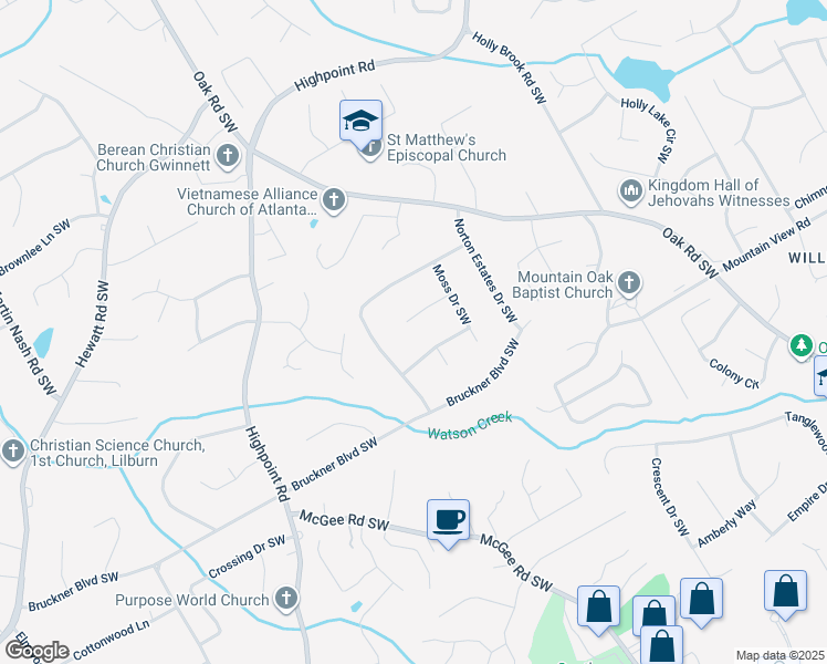 map of restaurants, bars, coffee shops, grocery stores, and more near 2936 Ripple Court Southwest in Snellville