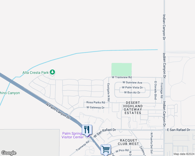 map of restaurants, bars, coffee shops, grocery stores, and more near 736 Summit Drive in Palm Springs