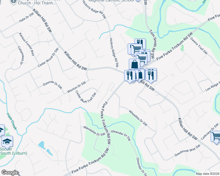 map of restaurants, bars, coffee shops, grocery stores, and more near 4208 Amberleaf Walk in Lilburn