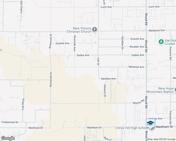 map of restaurants, bars, coffee shops, grocery stores, and more near 18383 Newman Avenue in Riverside