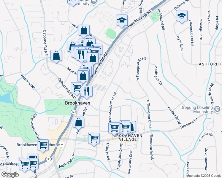 map of restaurants, bars, coffee shops, grocery stores, and more near 2733 Caldwell Road Northeast in Atlanta