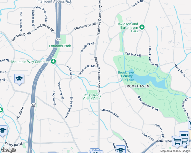 map of restaurants, bars, coffee shops, grocery stores, and more near 4084 Peachtree Dunwoody Road in Atlanta