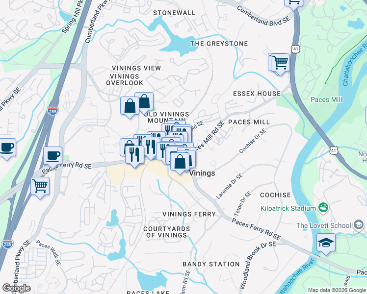 map of restaurants, bars, coffee shops, grocery stores, and more near 5 Mountain Street in Atlanta