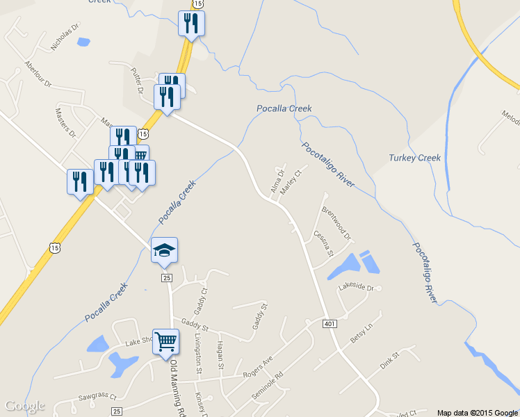 map of restaurants, bars, coffee shops, grocery stores, and more near 100 Pack Road in Sumter