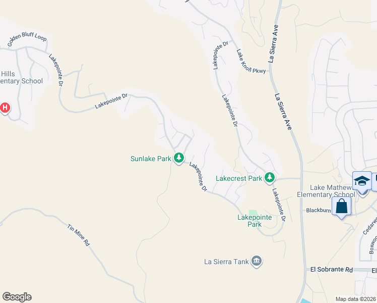 map of restaurants, bars, coffee shops, grocery stores, and more near 17400 Sun Lake Terrace in Riverside