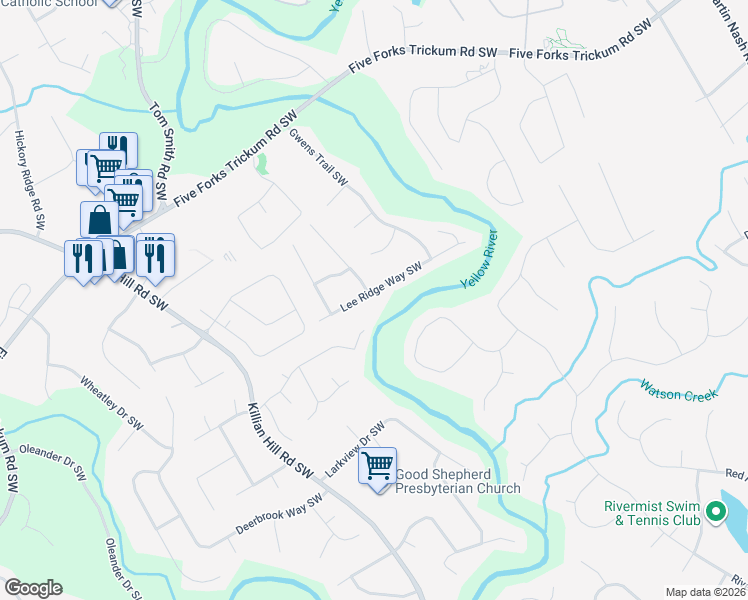 map of restaurants, bars, coffee shops, grocery stores, and more near 3908 Lee Ridge Way Southwest in Lilburn