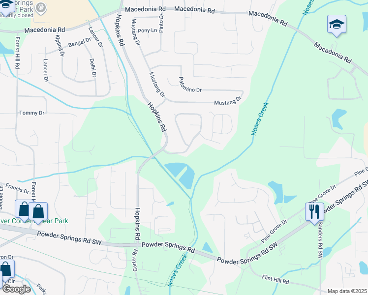 map of restaurants, bars, coffee shops, grocery stores, and more near 3634 Hopkins Court in Powder Springs