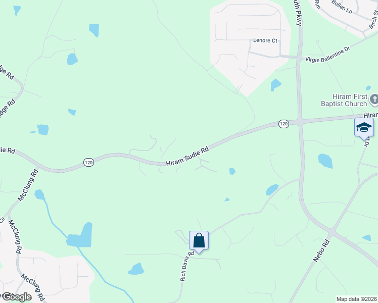 map of restaurants, bars, coffee shops, grocery stores, and more near 3079 Hiram Sudie Road in Hiram