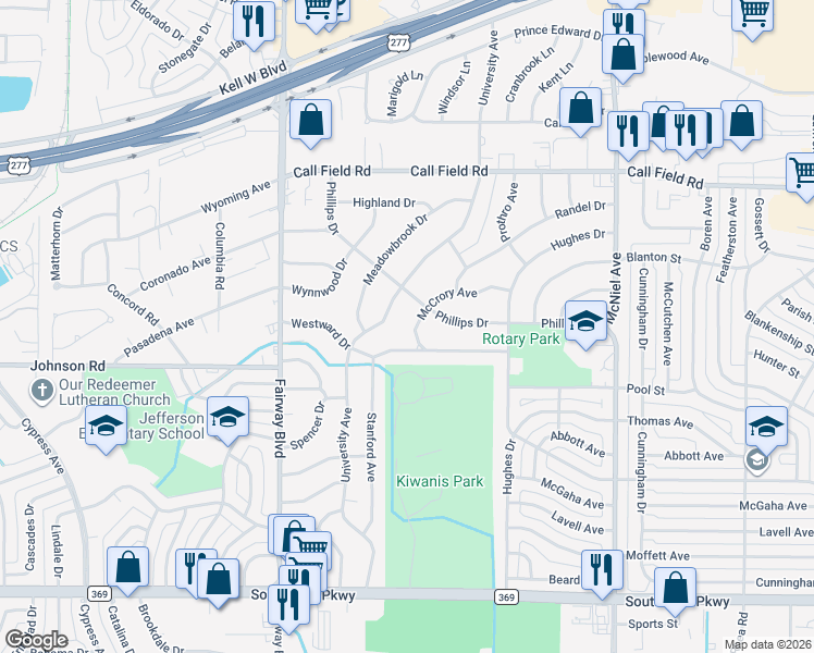 map of restaurants, bars, coffee shops, grocery stores, and more near 4504 McCrory Avenue in Wichita Falls