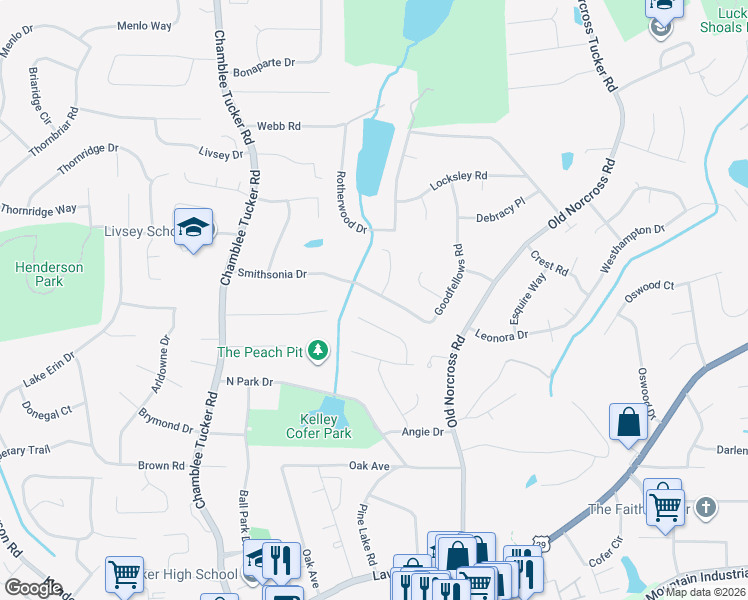 map of restaurants, bars, coffee shops, grocery stores, and more near 4325 Smithsonia Drive in Tucker
