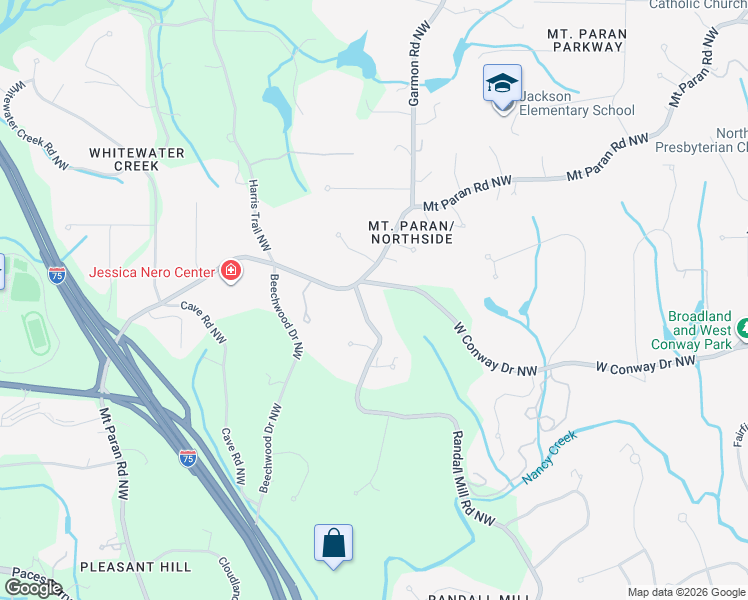 map of restaurants, bars, coffee shops, grocery stores, and more near 4099 Randall Mill Road Northwest in Atlanta
