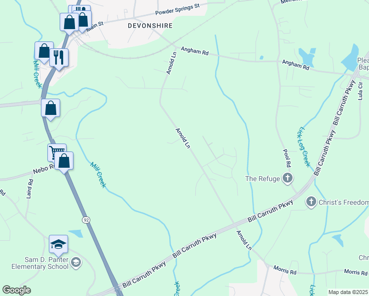 map of restaurants, bars, coffee shops, grocery stores, and more near 524 Arnold Lane in Hiram