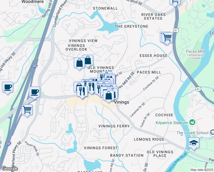 map of restaurants, bars, coffee shops, grocery stores, and more near 5 Mountain Street in Atlanta