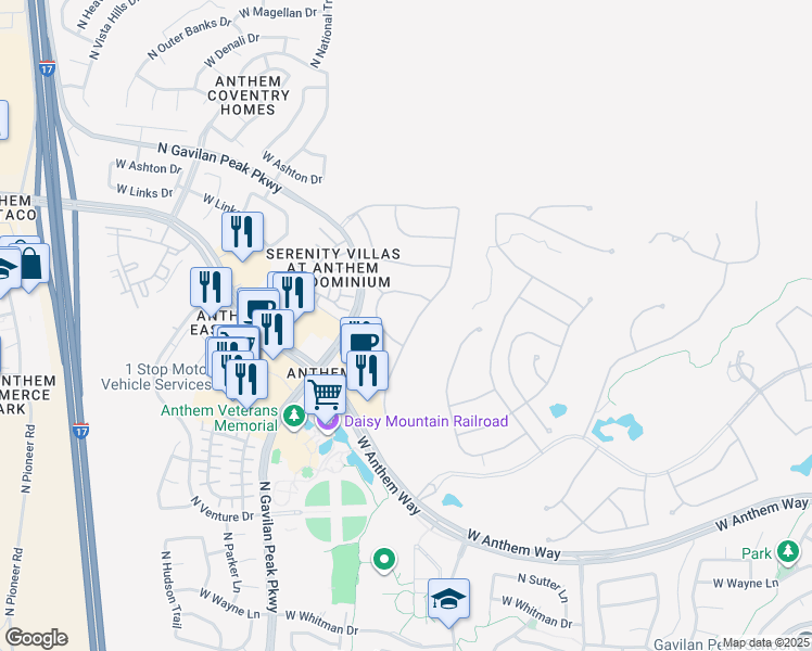 map of restaurants, bars, coffee shops, grocery stores, and more near 42130 North Celebration Way in New River