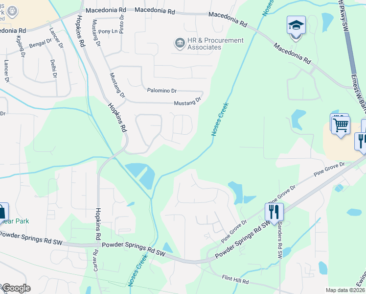 map of restaurants, bars, coffee shops, grocery stores, and more near 3534 Ten Oaks Court Southwest in Powder Springs