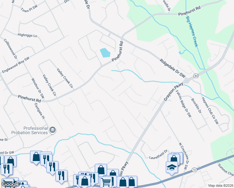 map of restaurants, bars, coffee shops, grocery stores, and more near 1703 Windrush Way in Grayson