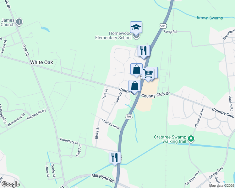 map of restaurants, bars, coffee shops, grocery stores, and more near 1100 Naomi Avenue in Conway