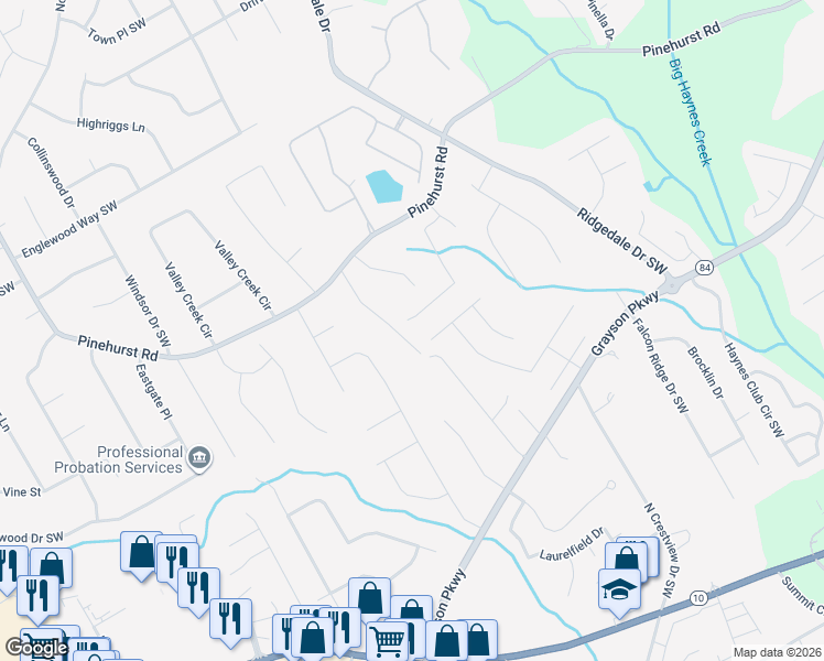 map of restaurants, bars, coffee shops, grocery stores, and more near 1703 Windrush Way in Grayson