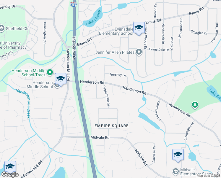 map of restaurants, bars, coffee shops, grocery stores, and more near 2728 Henderson Summit in Tucker