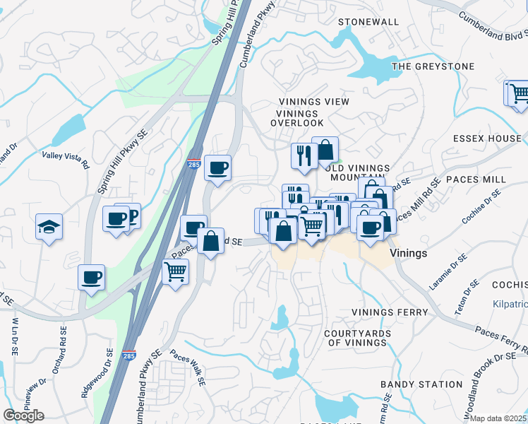 map of restaurants, bars, coffee shops, grocery stores, and more near 3474 Dryden Lane in Atlanta