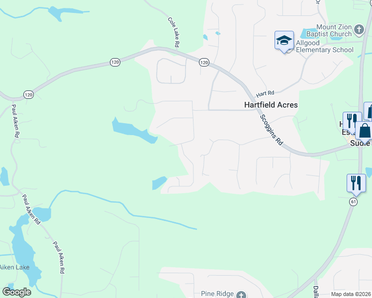 map of restaurants, bars, coffee shops, grocery stores, and more near 53 Paces Overlook Trace in Dallas