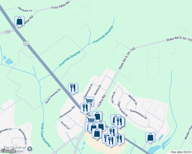 map of restaurants, bars, coffee shops, grocery stores, and more near 2039 Lexus Lane in Conway