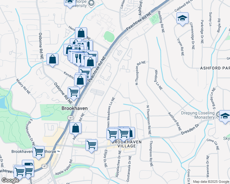 map of restaurants, bars, coffee shops, grocery stores, and more near 1409 Cheshire Way Northeast in Atlanta