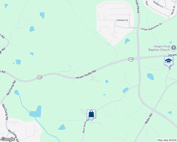 map of restaurants, bars, coffee shops, grocery stores, and more near 3079 Hiram Sudie Road in Hiram