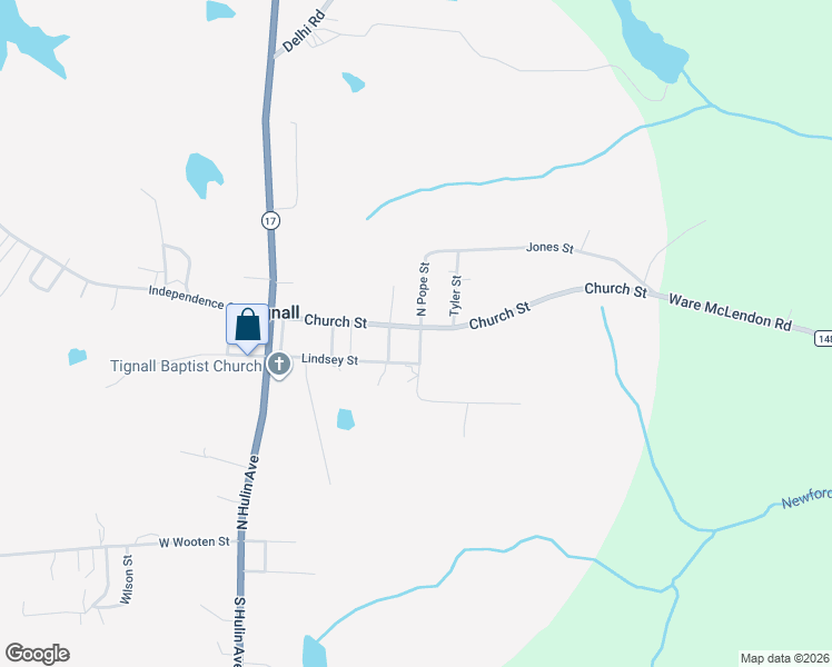 map of restaurants, bars, coffee shops, grocery stores, and more near 266 Church Street in Tignall