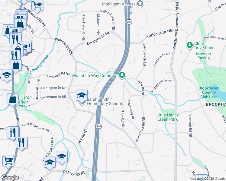 map of restaurants, bars, coffee shops, grocery stores, and more near 4115 Statewood Road Northeast in Atlanta