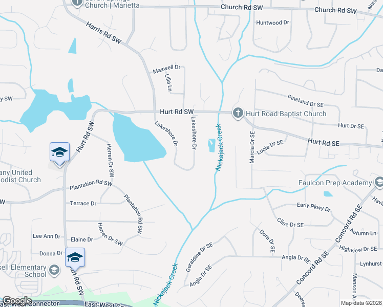 map of restaurants, bars, coffee shops, grocery stores, and more near 3576 Lakeshore Drive in Smyrna