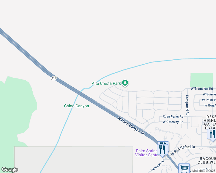 map of restaurants, bars, coffee shops, grocery stores, and more near 1250 Vista Sol in Palm Springs