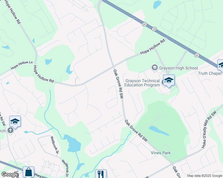 map of restaurants, bars, coffee shops, grocery stores, and more near 3049 Battlement Circle Southwest in Loganville