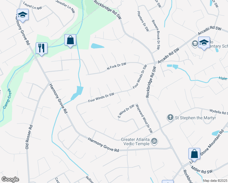 map of restaurants, bars, coffee shops, grocery stores, and more near 252 Marquis Court Southwest in Lilburn