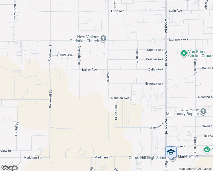 map of restaurants, bars, coffee shops, grocery stores, and more near 18437 Newman Avenue in Riverside