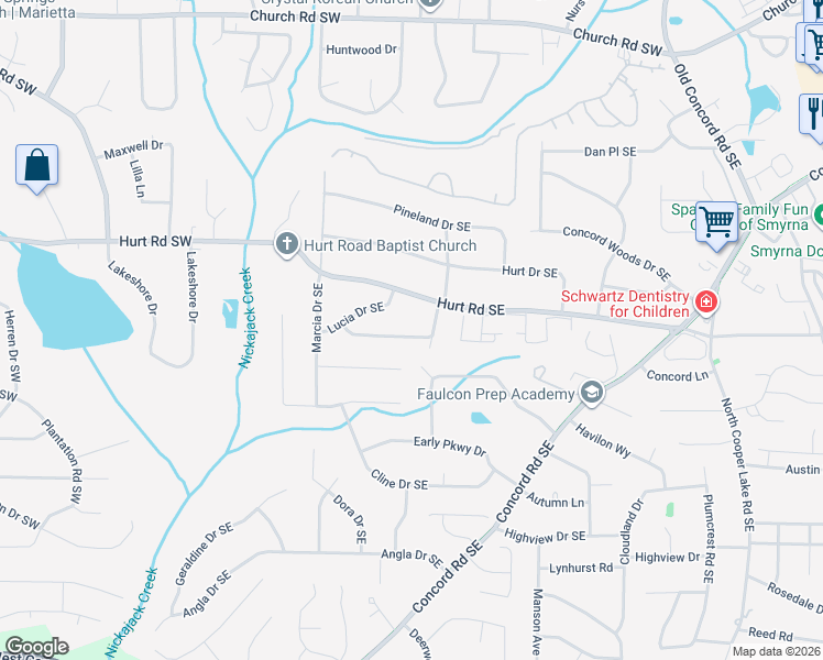 map of restaurants, bars, coffee shops, grocery stores, and more near 3568 Drucilla Place Southeast in Smyrna
