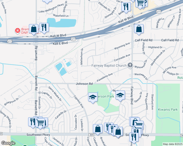 map of restaurants, bars, coffee shops, grocery stores, and more near 4830 Shenandoah Drive in Wichita Falls