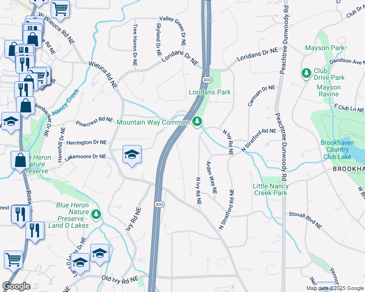 map of restaurants, bars, coffee shops, grocery stores, and more near 4115 Statewood Road Northeast in Atlanta