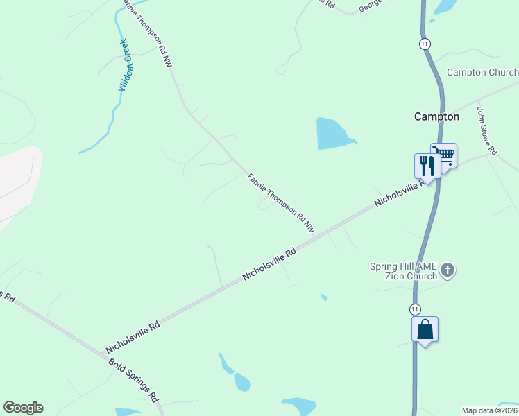 map of restaurants, bars, coffee shops, grocery stores, and more near 2790 Fannie Thompson Road Northwest in Monroe