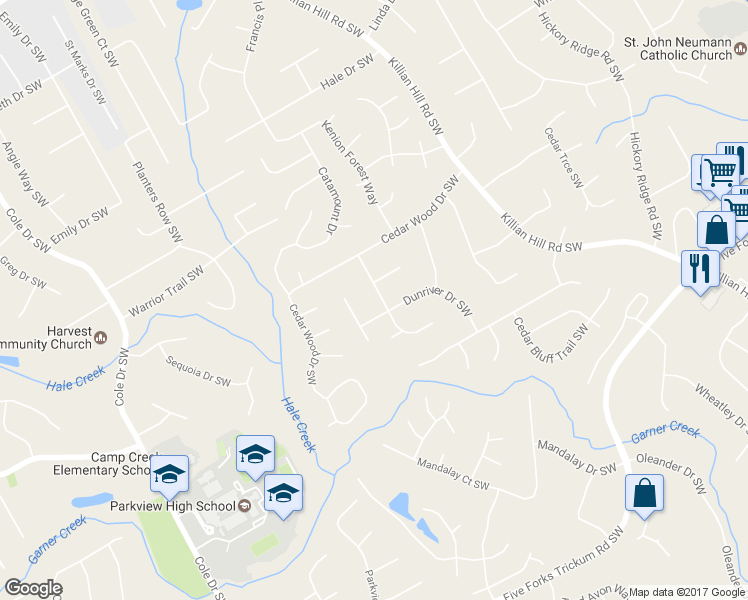 map of restaurants, bars, coffee shops, grocery stores, and more near 833 Angevine Court Southwest in Lilburn