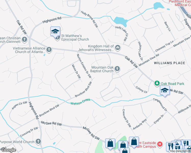map of restaurants, bars, coffee shops, grocery stores, and more near 2915 Manor Brook Court in Snellville
