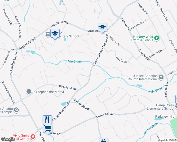 map of restaurants, bars, coffee shops, grocery stores, and more near 5022 Lilburn Stone Mountain Road in Lilburn