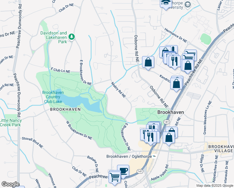 map of restaurants, bars, coffee shops, grocery stores, and more near 2726 Mabry Road Northeast in Atlanta