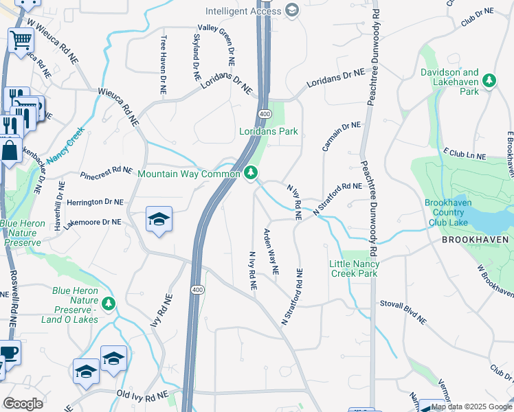 map of restaurants, bars, coffee shops, grocery stores, and more near 675 Mountain Drive Northeast in Atlanta