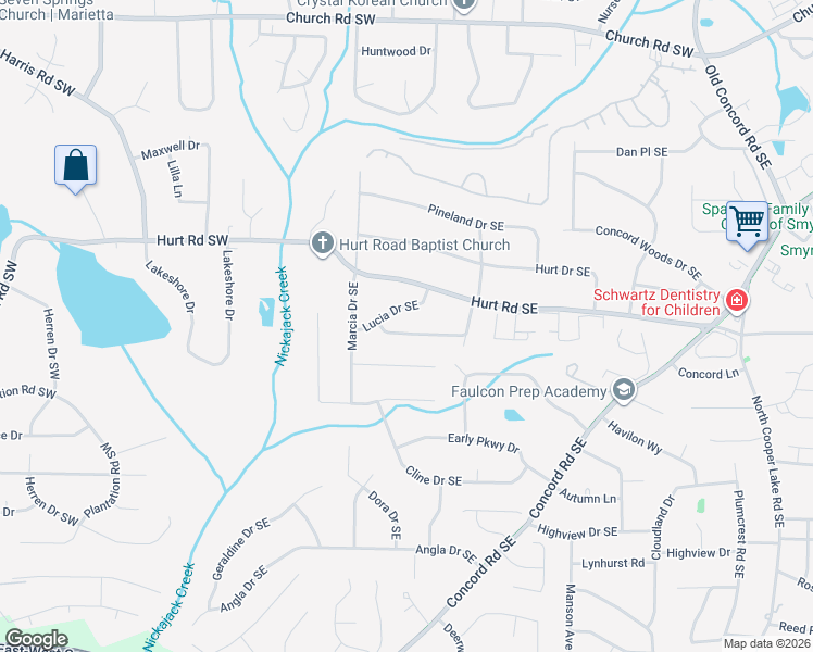 map of restaurants, bars, coffee shops, grocery stores, and more near 113 Melinda Way Southeast in Smyrna