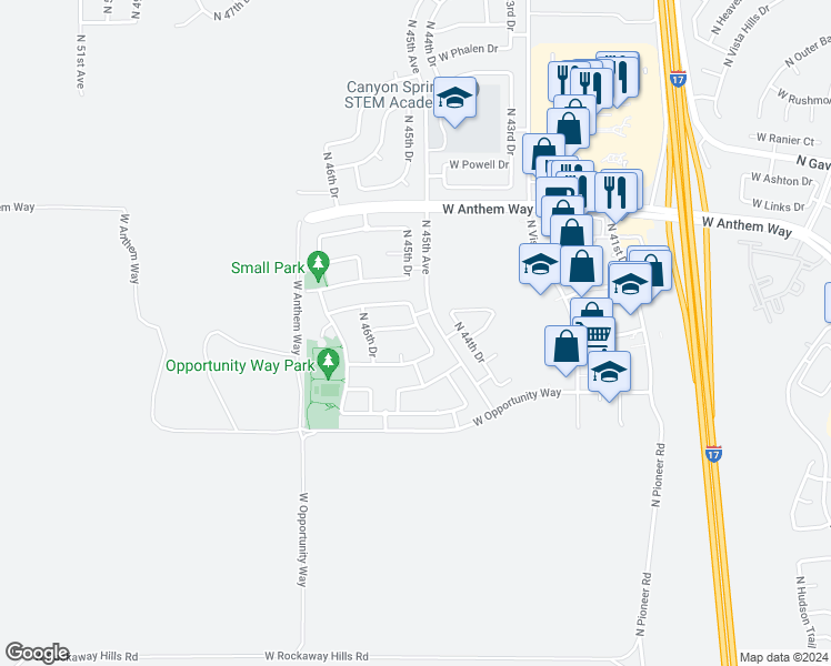 map of restaurants, bars, coffee shops, grocery stores, and more near 4505 West Ravina Lane in Phoenix