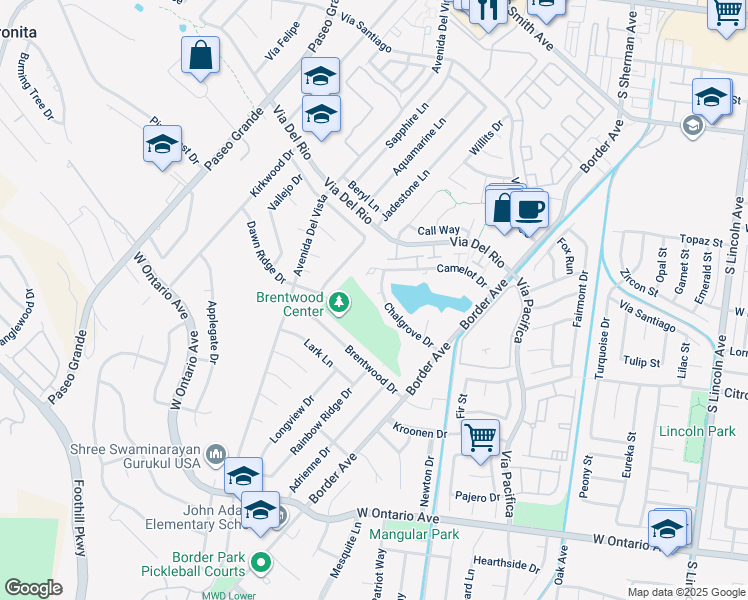 map of restaurants, bars, coffee shops, grocery stores, and more near 1560 Chalgrove Drive in Corona