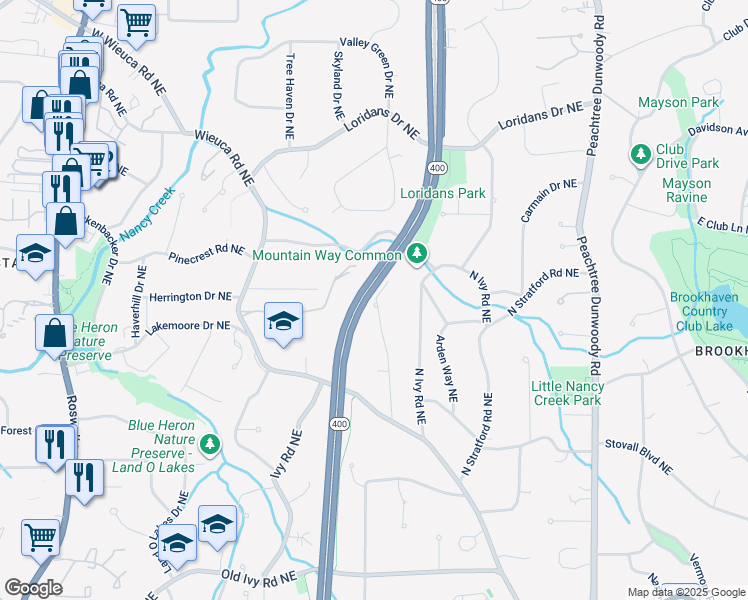 map of restaurants, bars, coffee shops, grocery stores, and more near 4115 Statewood Road Northeast in Atlanta
